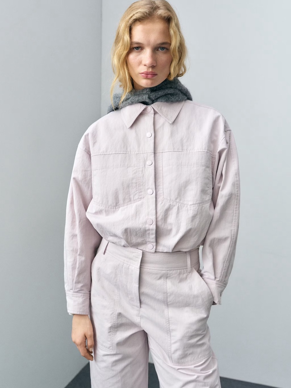 Mango Pale Pink Button-Front Denim Jacket